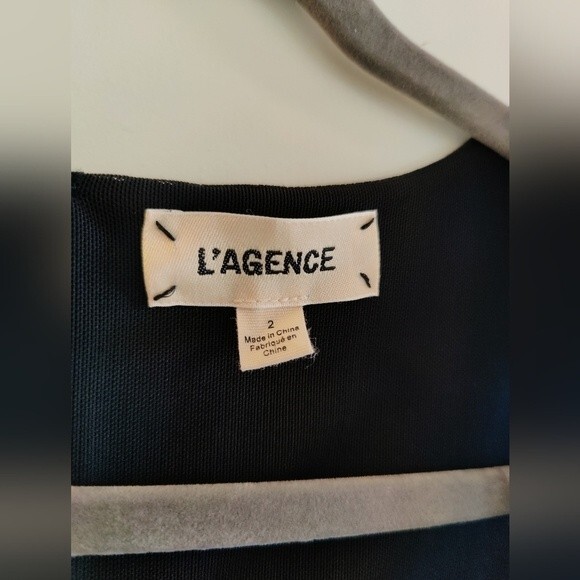 NWT L'agence Minnie Black Dress with Shaped Neckline. Size 2 - Picture 6 of 7